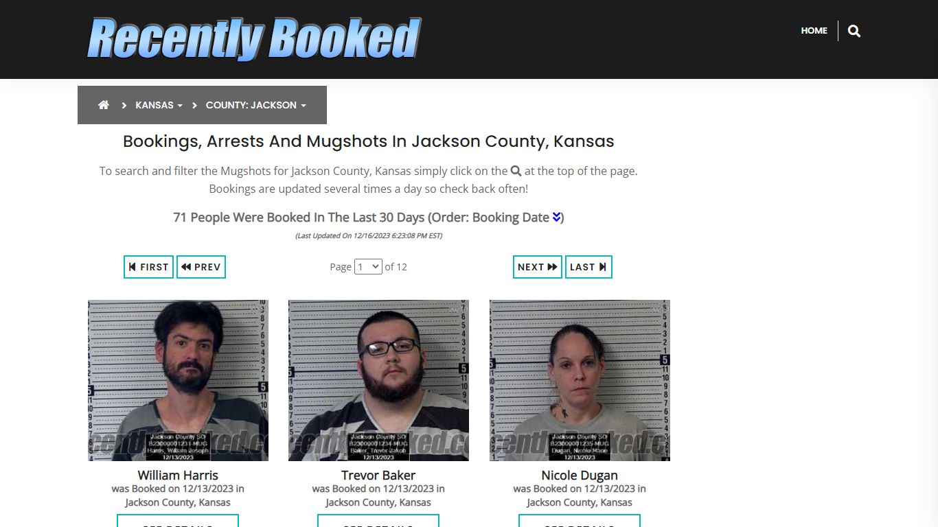 Recent bookings, Arrests, Mugshots in Jackson County, Kansas