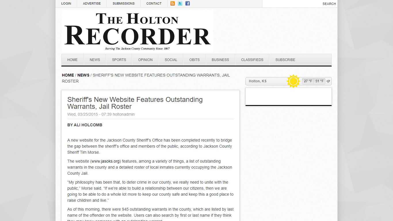Sheriff's new website features outstanding warrants, jail roster